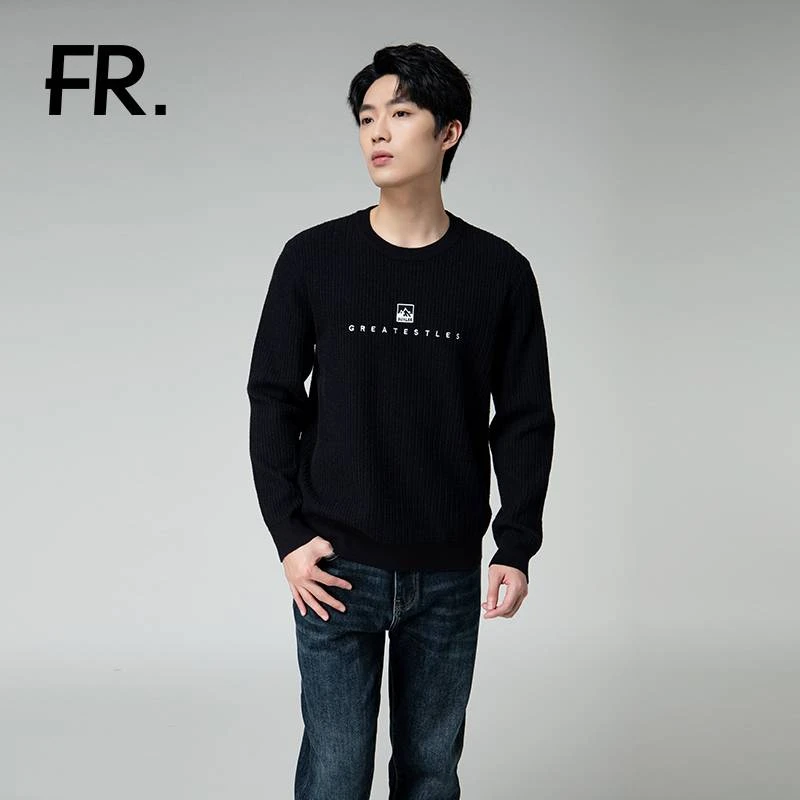 凡人优品男士时尚宽松印花圆领长袖毛衣M194