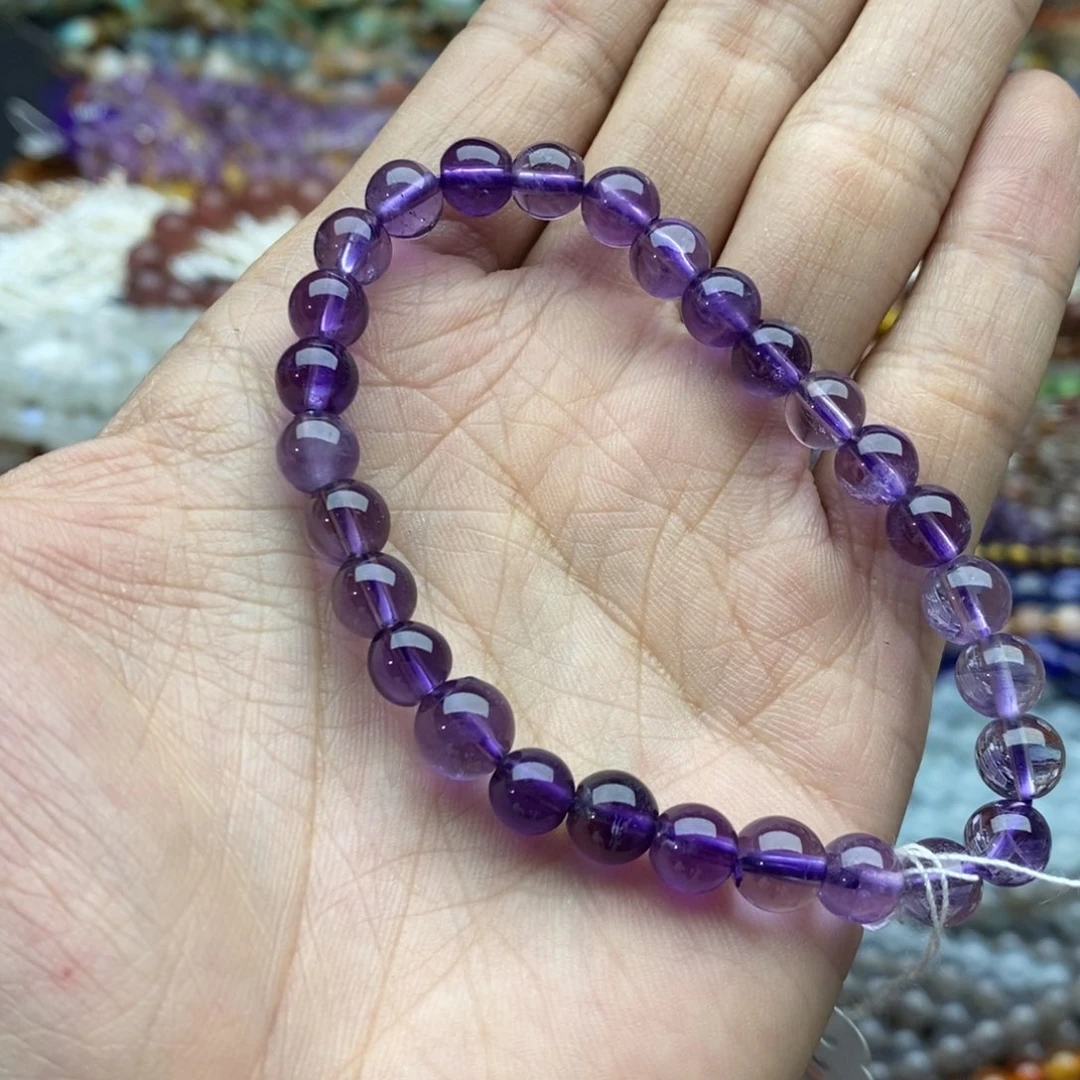 未镶嵌玛瑙/玉髓珠宝半成品一条天然透体7mm紫水晶手链