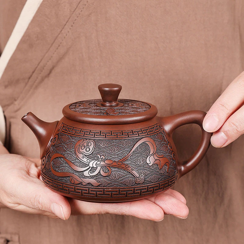 如意紫陶茶壶石瓢壶西施壶高档容量全手工雕刻功夫茶具家用泡茶壶