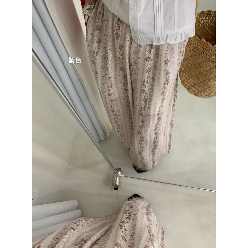 韩系复古碎花垂感松紧腰休闲裤1851  （松紧腰）