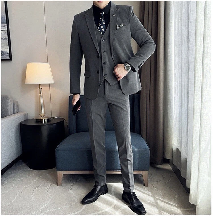 商务休闲职业西服套装男士韩版修身潮流时尚英伦风新郎结婚礼服