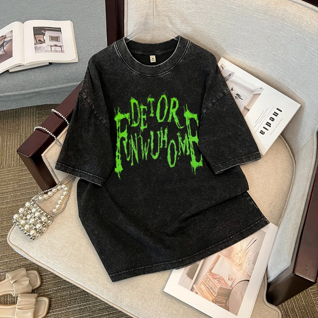 大版t恤女短袖款爆款2025新款韩版宽松t恤女美式复古设计感印花
