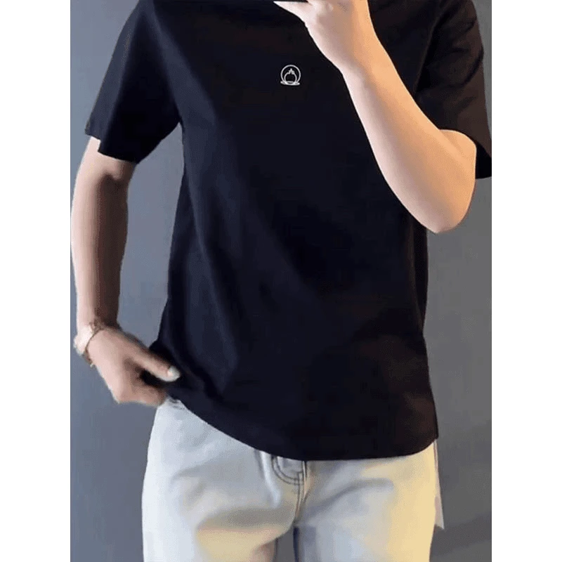 夏季新款圆领印花短袖男士休闲时尚百搭透气T恤纯色简约宽松半袖