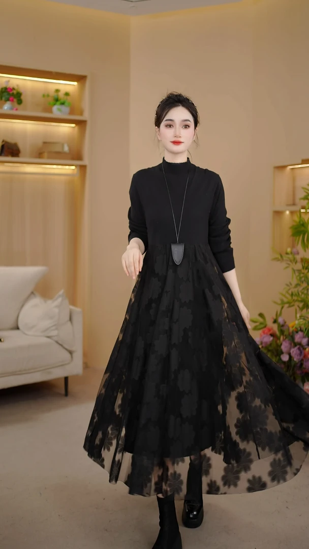 毛衣加厚冬裙 毛衣大摆裙 定制搭配裙子 好看仙气显瘦中长款裙子