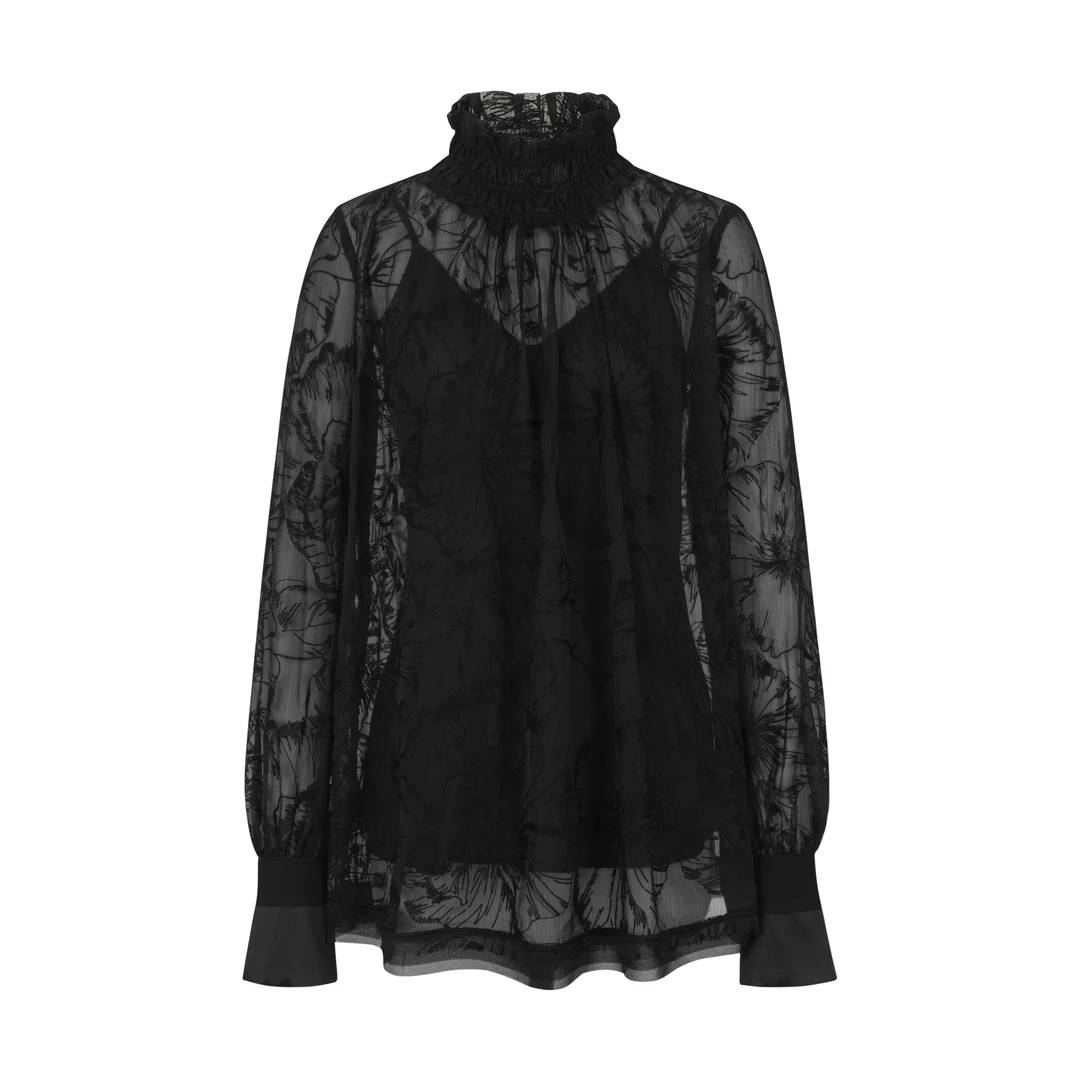 Z/S+D. 墨舞轻纱绣花打揽高领上衣891C745Z