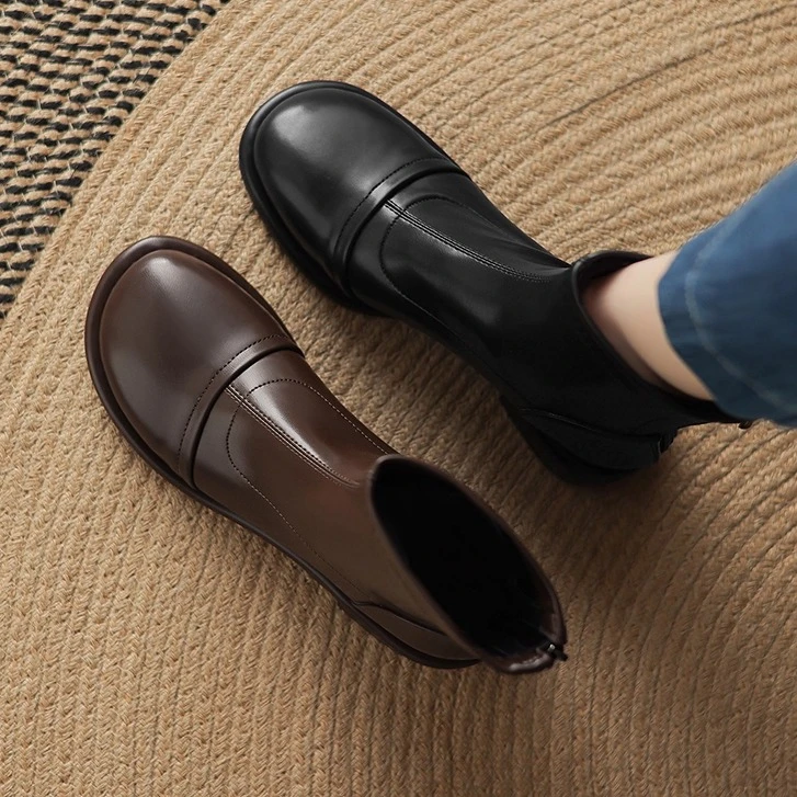 2025秋冬新款真皮平底气质弹力靴韩版百搭瘦瘦靴女大码女鞋41-43