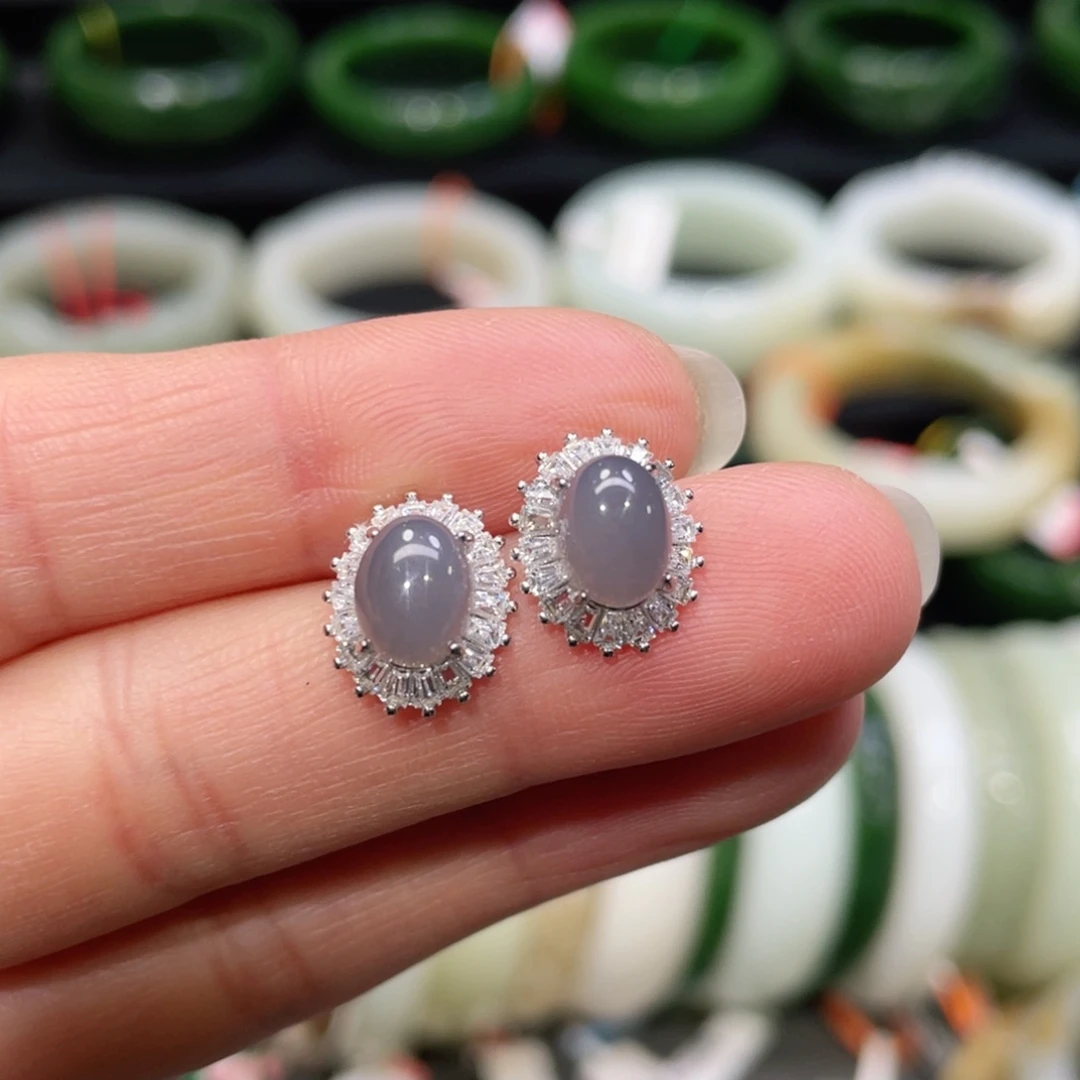 银S925镶嵌和田玉耳饰