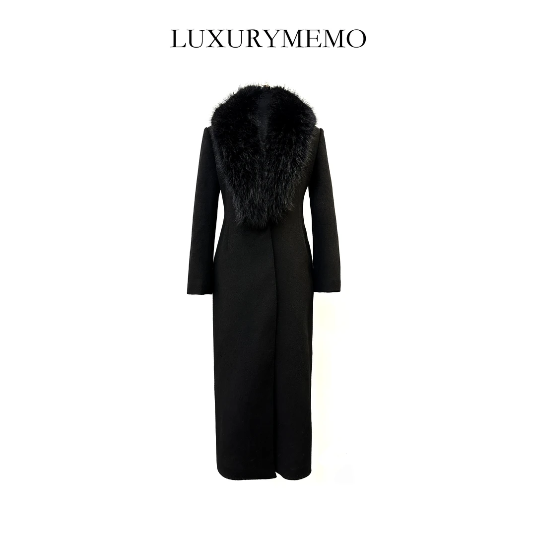 LUXURYMEMO【刘熊熊】秋冬时尚气质长款毛领大衣