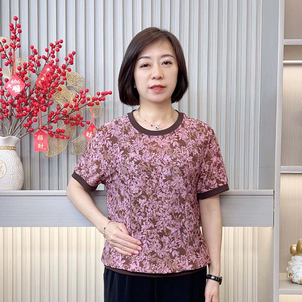 夏季新款时尚洋气百搭印花减龄宽松显瘦气质中老年妈妈装短袖上衣