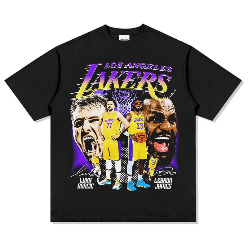 WMW美式篮球詹姆斯东契奇直喷印花夏季短袖T恤潮男女宽松上衣圆领