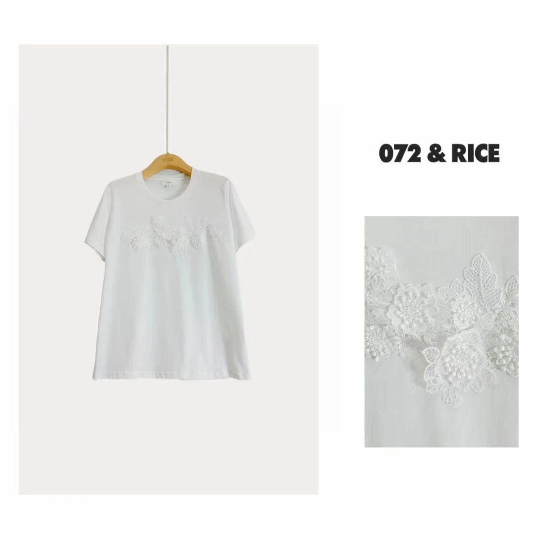 072 & RICE【集美花】100纯棉 夏季休闲立体绣花短袖上衣 NB097 FF