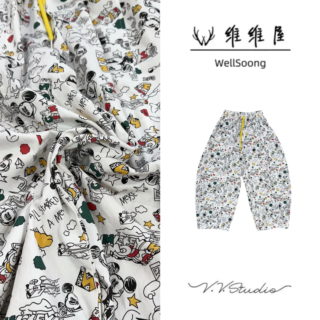 WellSoong•NO退NO换【慵懒米奇彩绘】弯刀裤