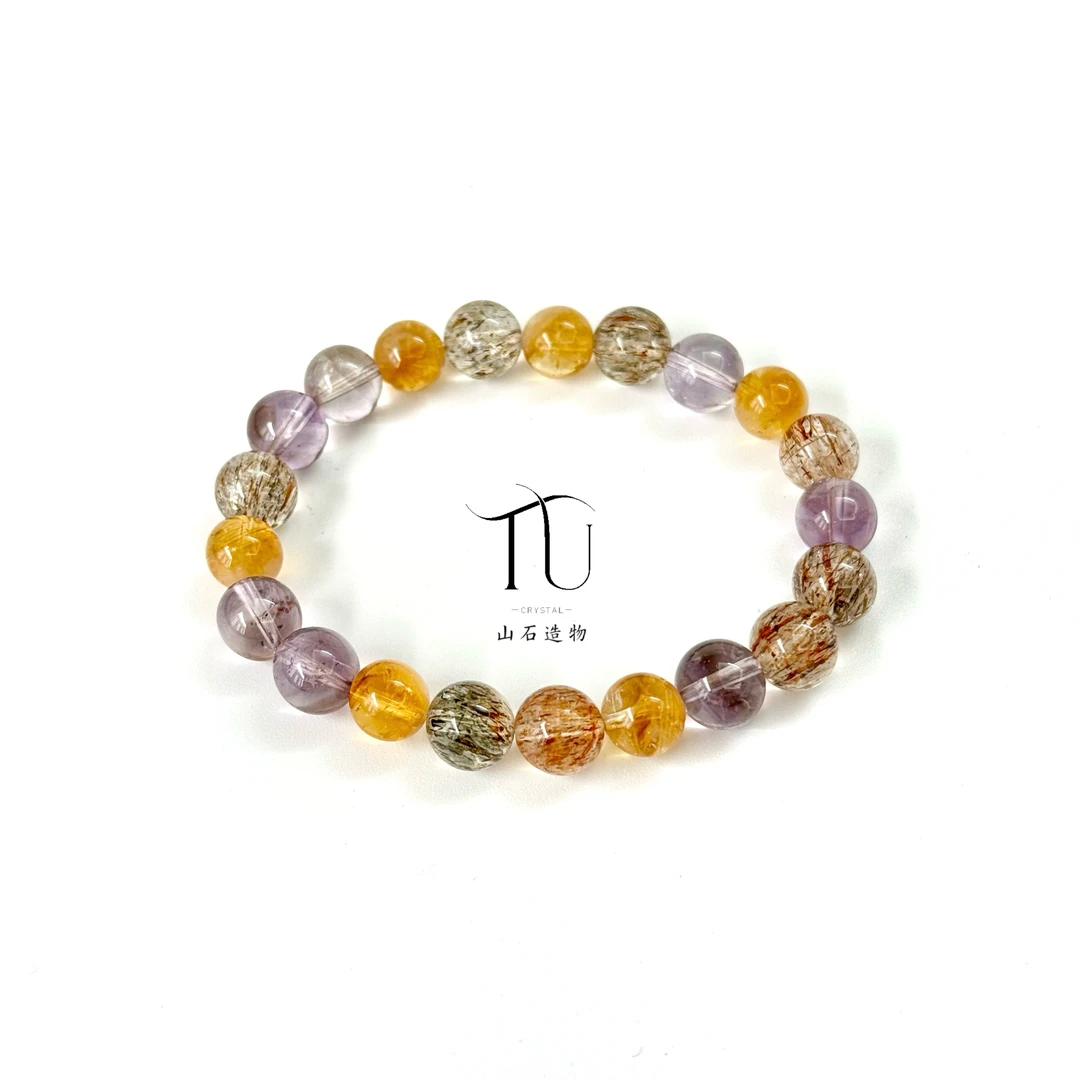 【原创·山海】天然紫水晶黄塔晶黑金超七diy水晶串珠 多样性发一