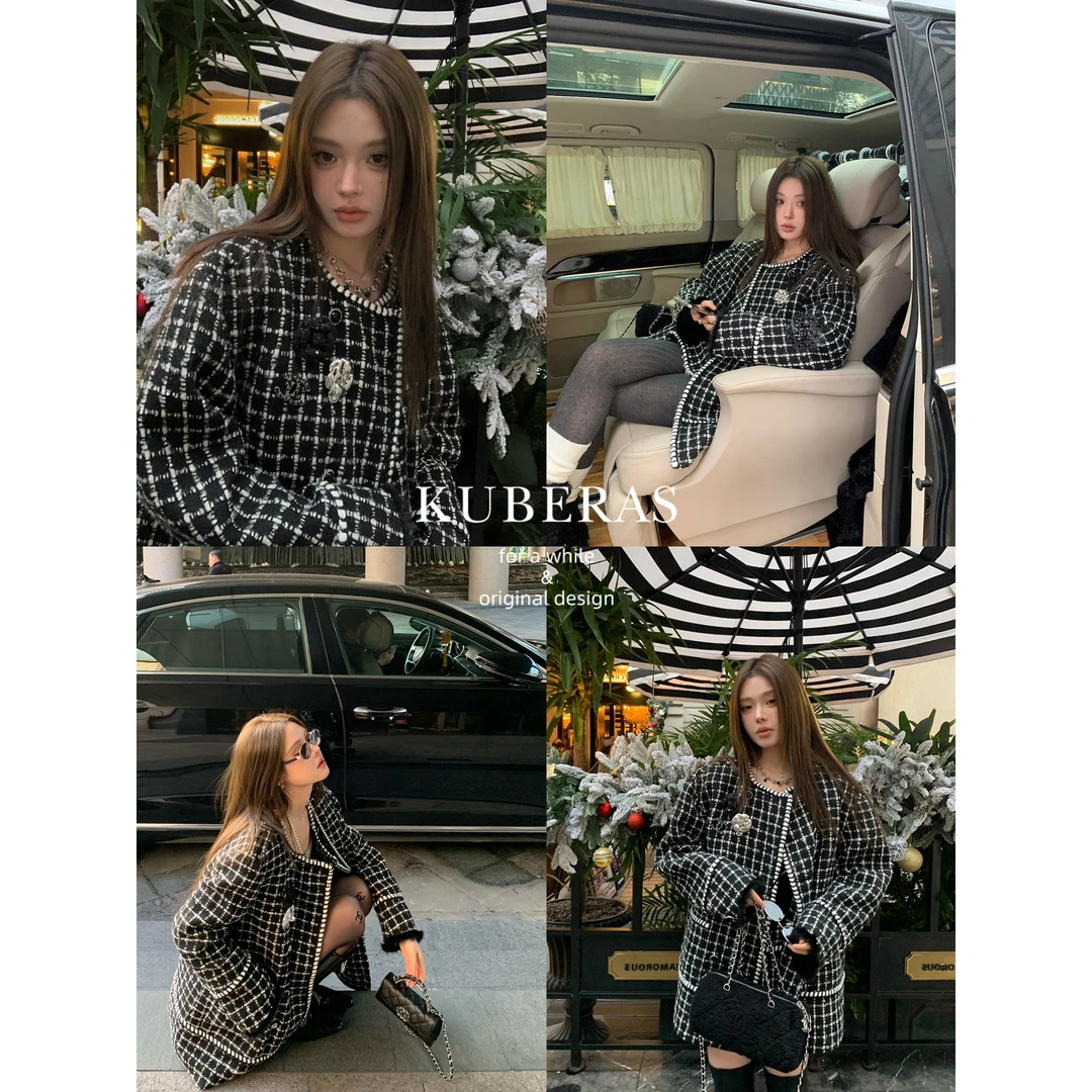 KUBERAS 原创高端bling手工千金收腰小香风套装外套半裙3件套