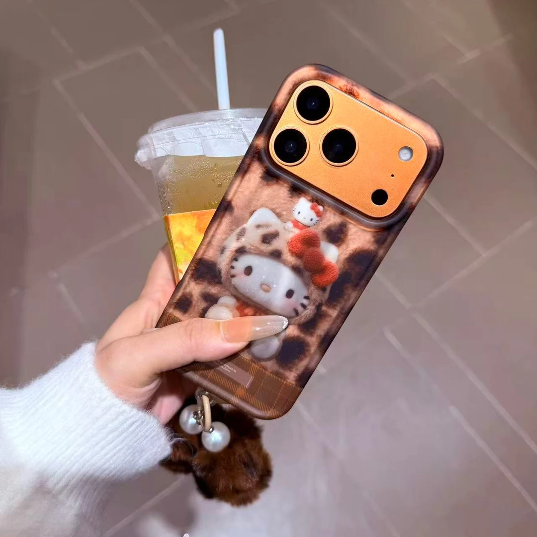 秋冬豹纹KT猫适用iPhone17promax手机壳苹果16pro可爱15/14少女心