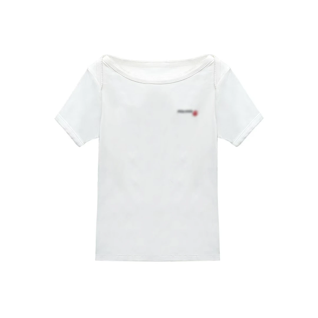 短袖刺绣字母蓝色蕾丝短袖T恤休闲印花时尚夏季潮流OP-58