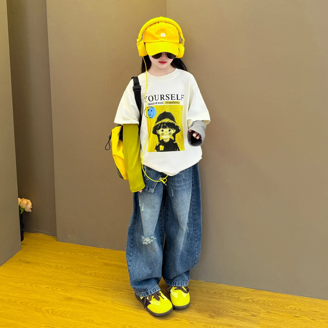 女童春秋款卫衣套装2025新款儿童洋气秋季休闲中大童牛仔裤套装潮