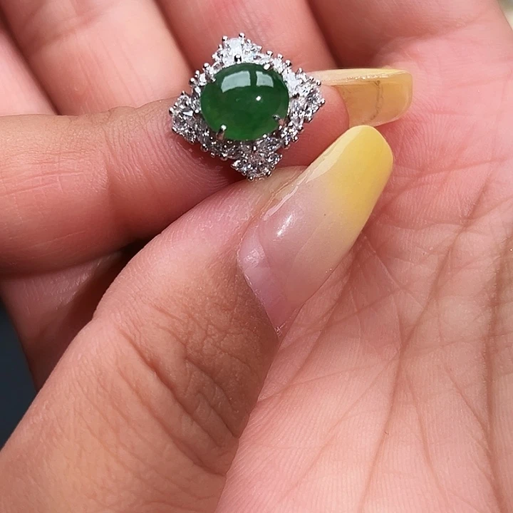 翡翠银S925镶嵌戒指缅甸天然A货翡翠戒指