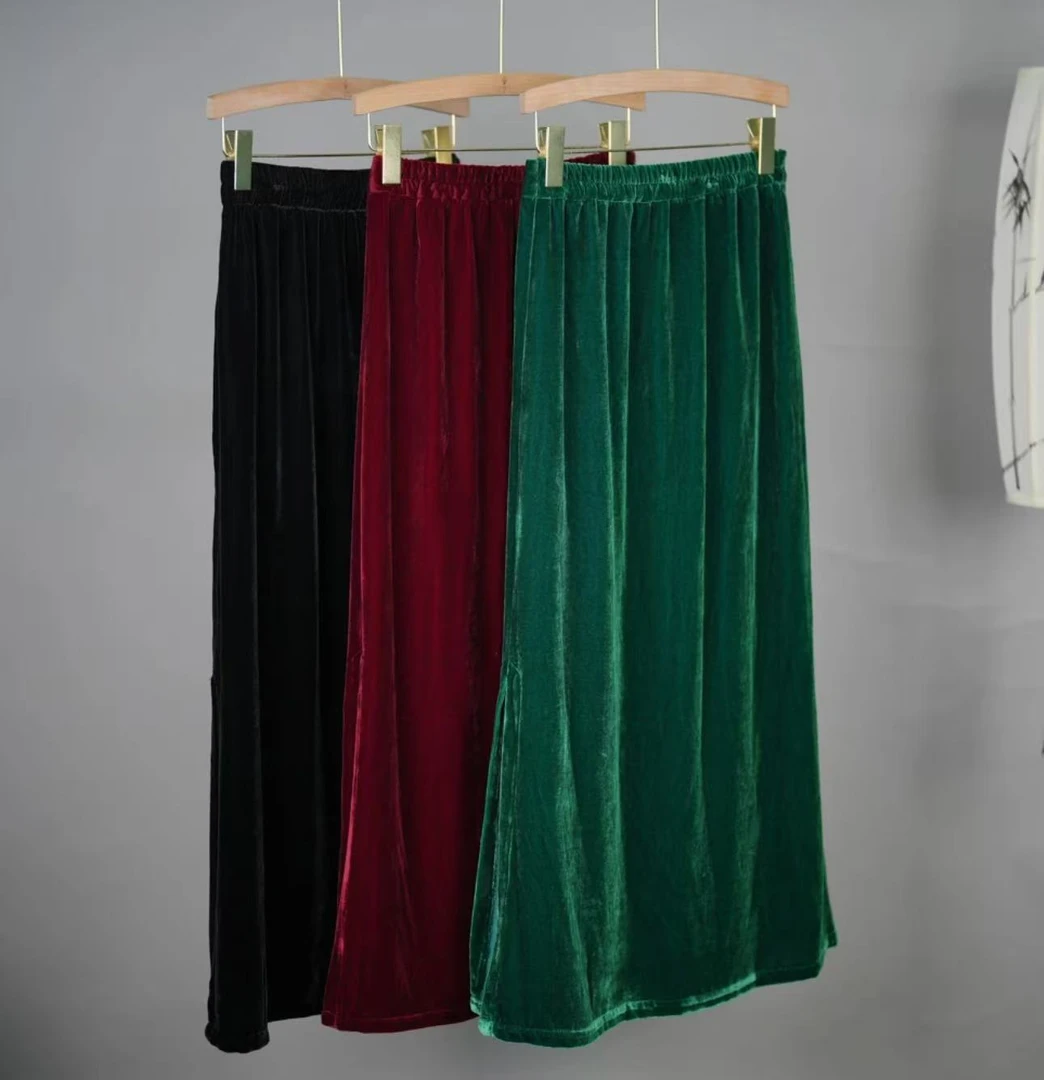 玉家人蚕丝丝绒半身裙