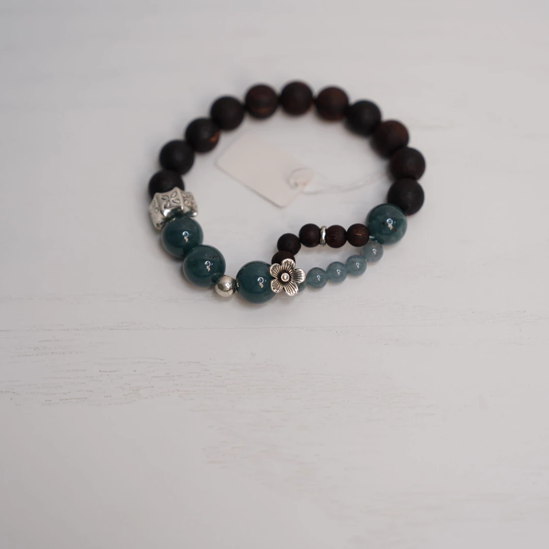 仙门.紫油降真香搭配蓝翡翠手串单圈AX011