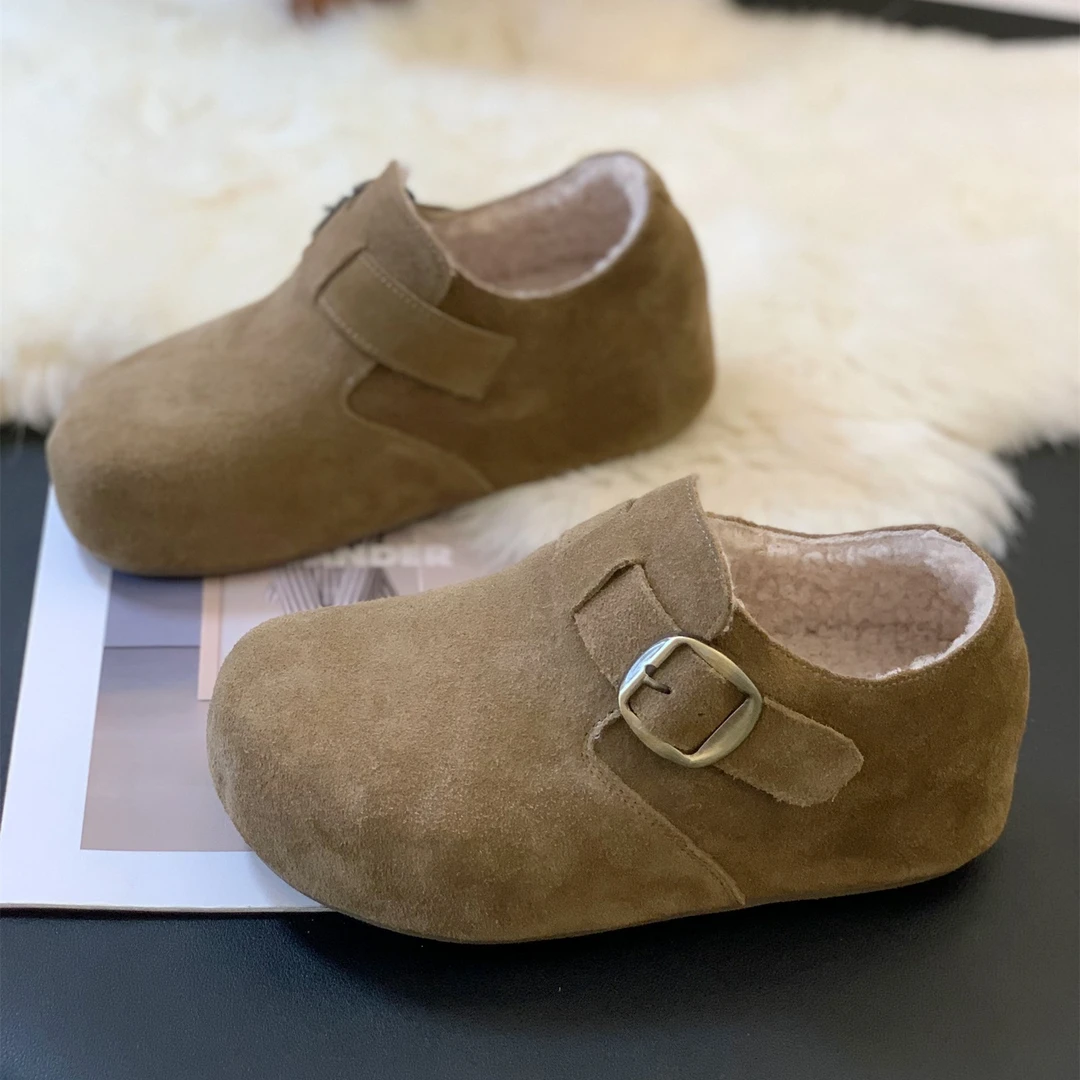 新款加绒保暖复古磨砂内增高勃肯鞋2025冬季超火懒人一脚蹬棉鞋女