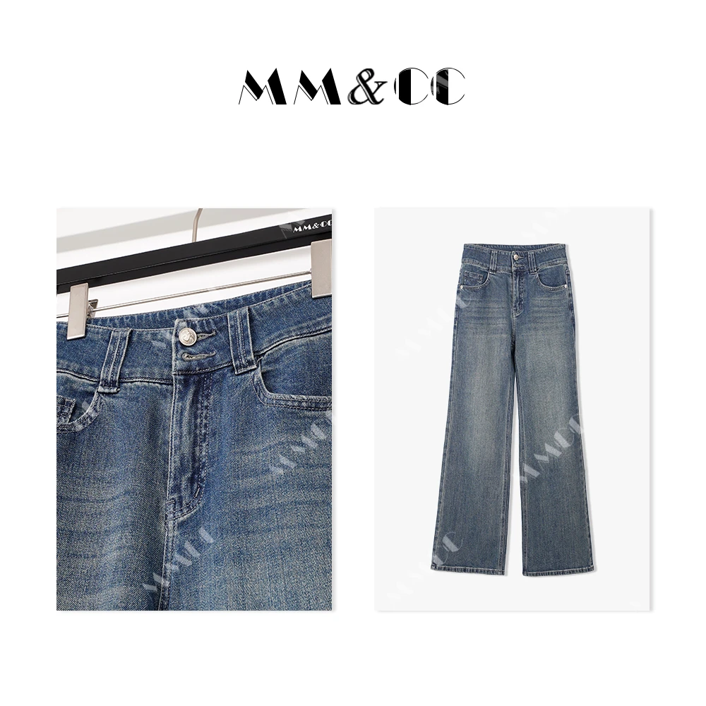 高腰牛仔裤女2024春夏新复古宽松休闲水洗直筒裤F9068