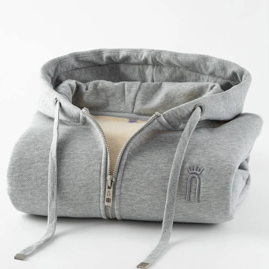 韩国高级感灰色连帽拉链卫衣女2025新款时尚加绒显瘦开衫保暖外套