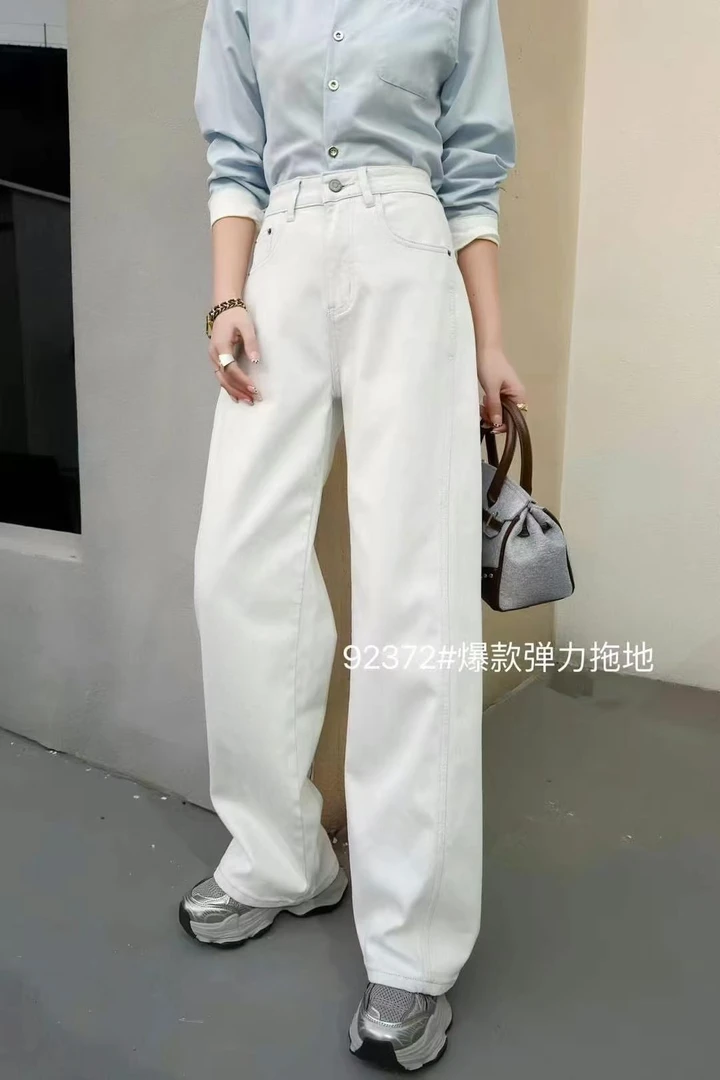 冷灰色色牛仔裤女高腰宽松显瘦窄版阔腿直筒裤春季新款