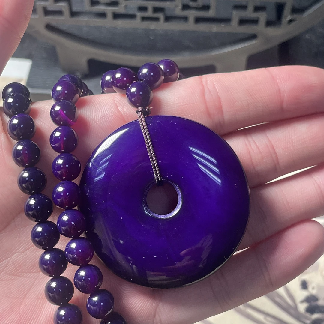 紫杉醇玛瑙大吊坠平安扣项链10mm（圆珠）