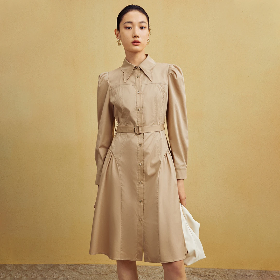 【小熊专属】时尚收腰连衣裙女夏季中长款衬衫裙MZ534308281