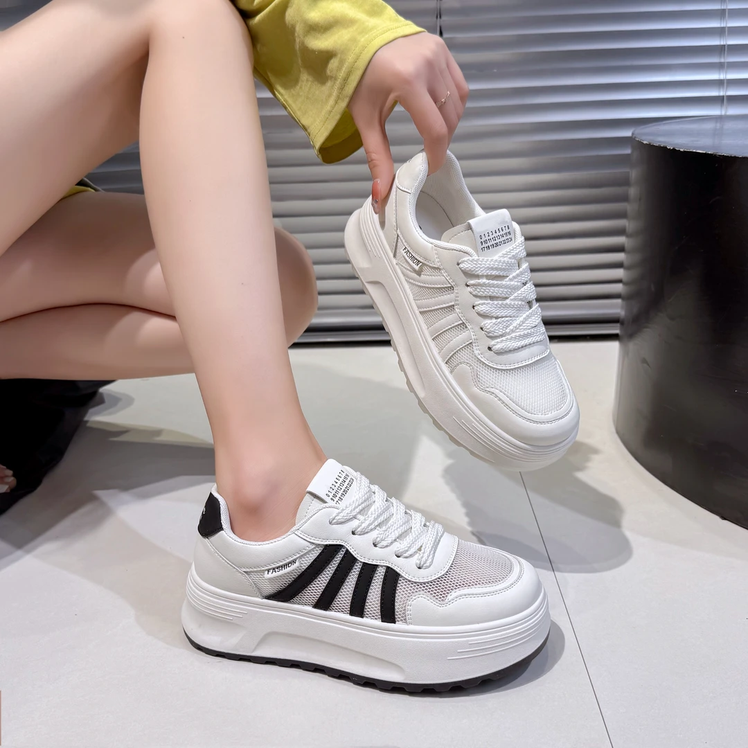 56065609时尚百搭夏季真皮厚底ins网面韩版