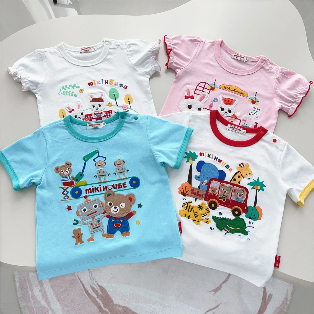 25年夏季儿童短袖日系可爱T恤批发男女童小熊小兔动物园短袖T7052