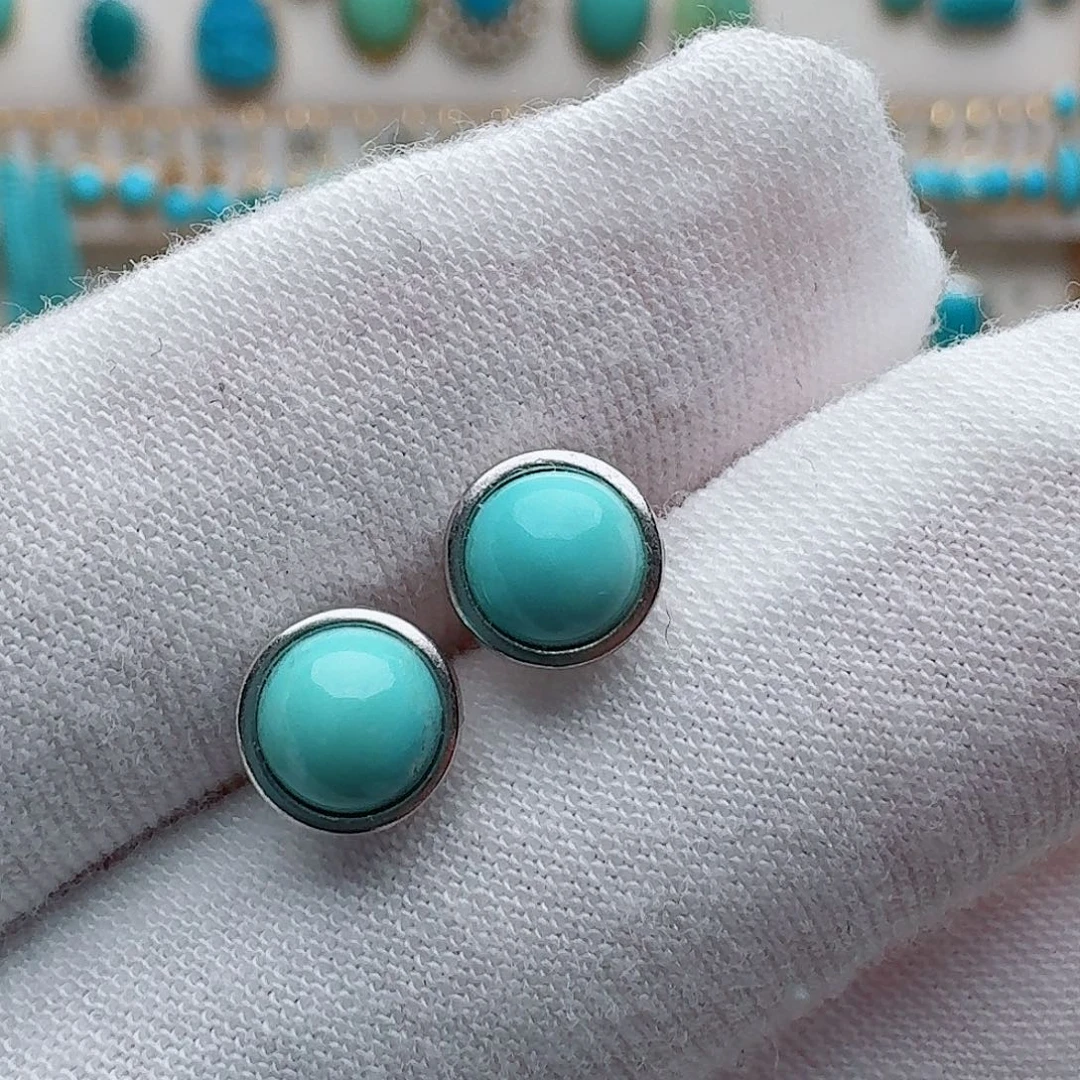 绿松石银S925镶嵌耳饰