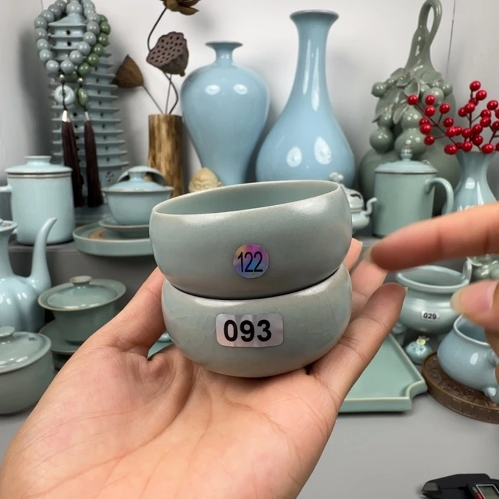 摆件汝瓷龙旦杯圈足烧仿古釉