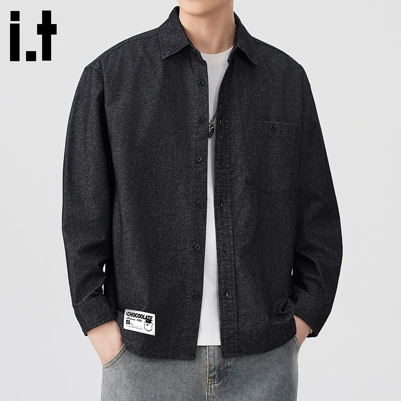 i.t:CHOCOOLATE纯棉长袖衬衫男士2025年秋冬宽松百搭休闲开衫外套