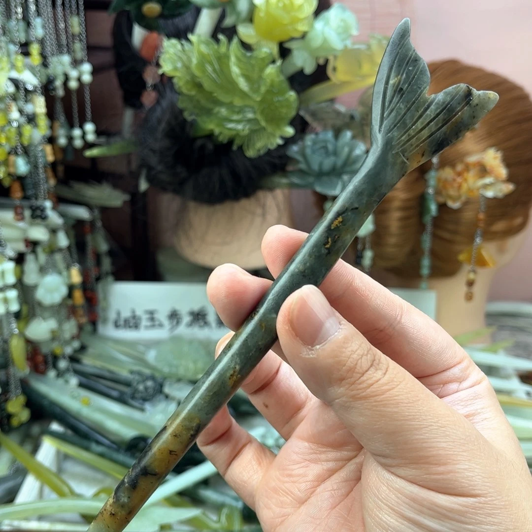 蛇纹石玉发饰未镶嵌默认微瑕岫玉发簪