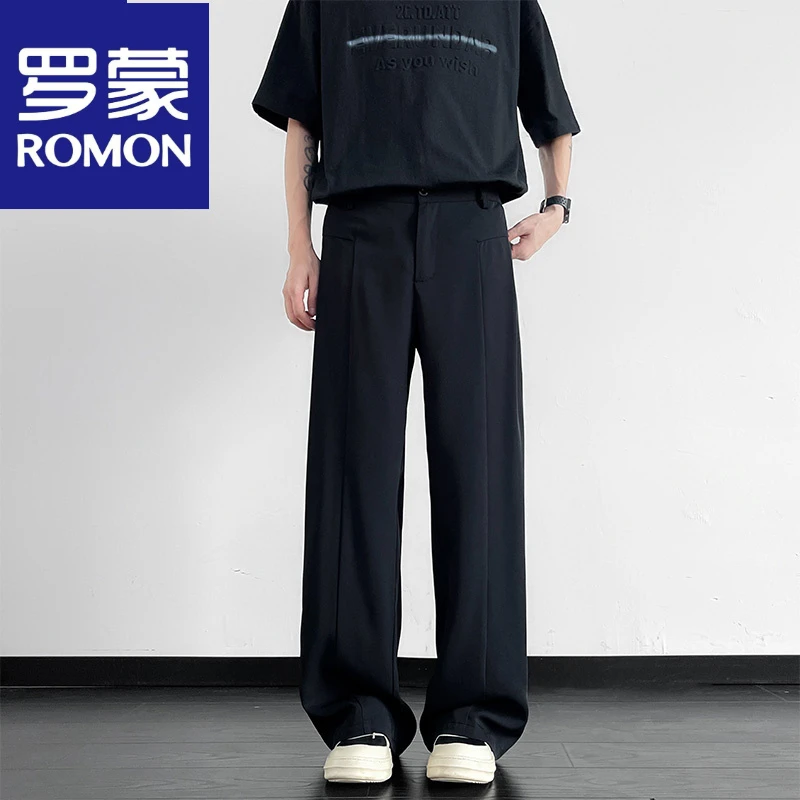 罗蒙2025春夏新款垂感休闲西装裤男宽松垂坠感大码男装西裤