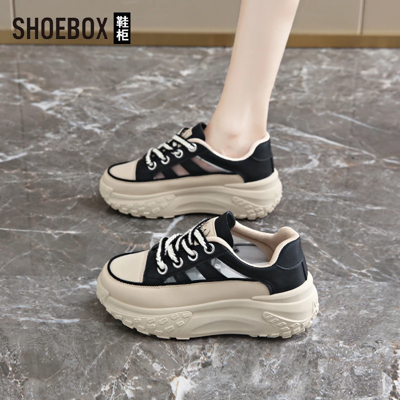 SHOEBOX鞋柜网面透气运动鞋女夏季新款厚底增高休闲潮流老爹鞋