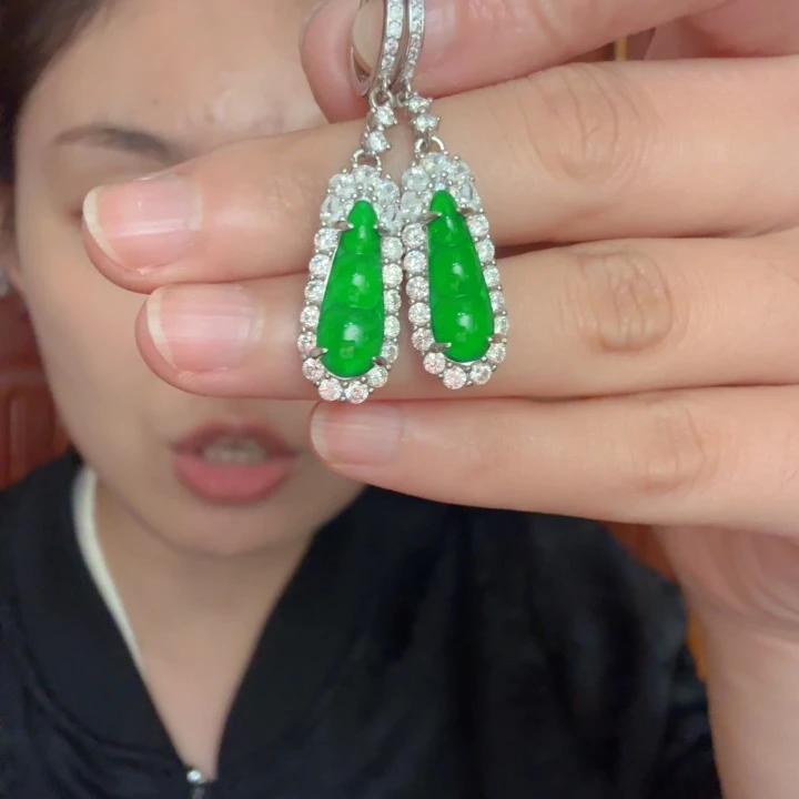 翡翠银S925镶嵌吊坠(不含链)耳饰