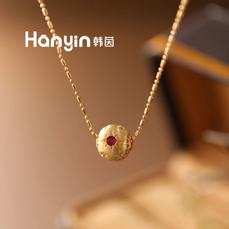 铜合金项链 潮流百搭拉丝光面微镶芒星吊球项链AAA