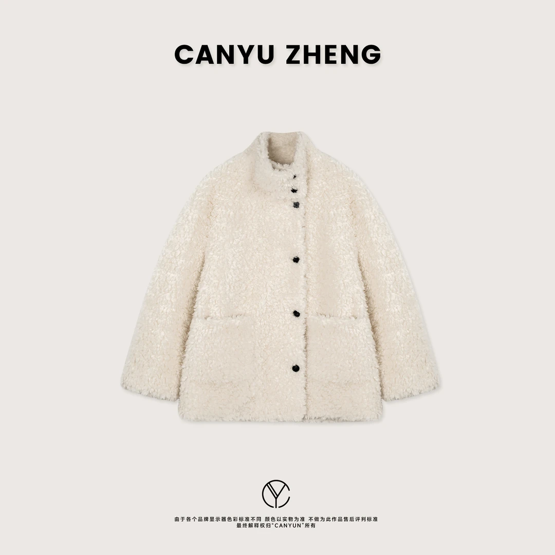 CANYU "暖意绒绒" 美丽诺羊毛皮毛一体中长款保暖立领外套