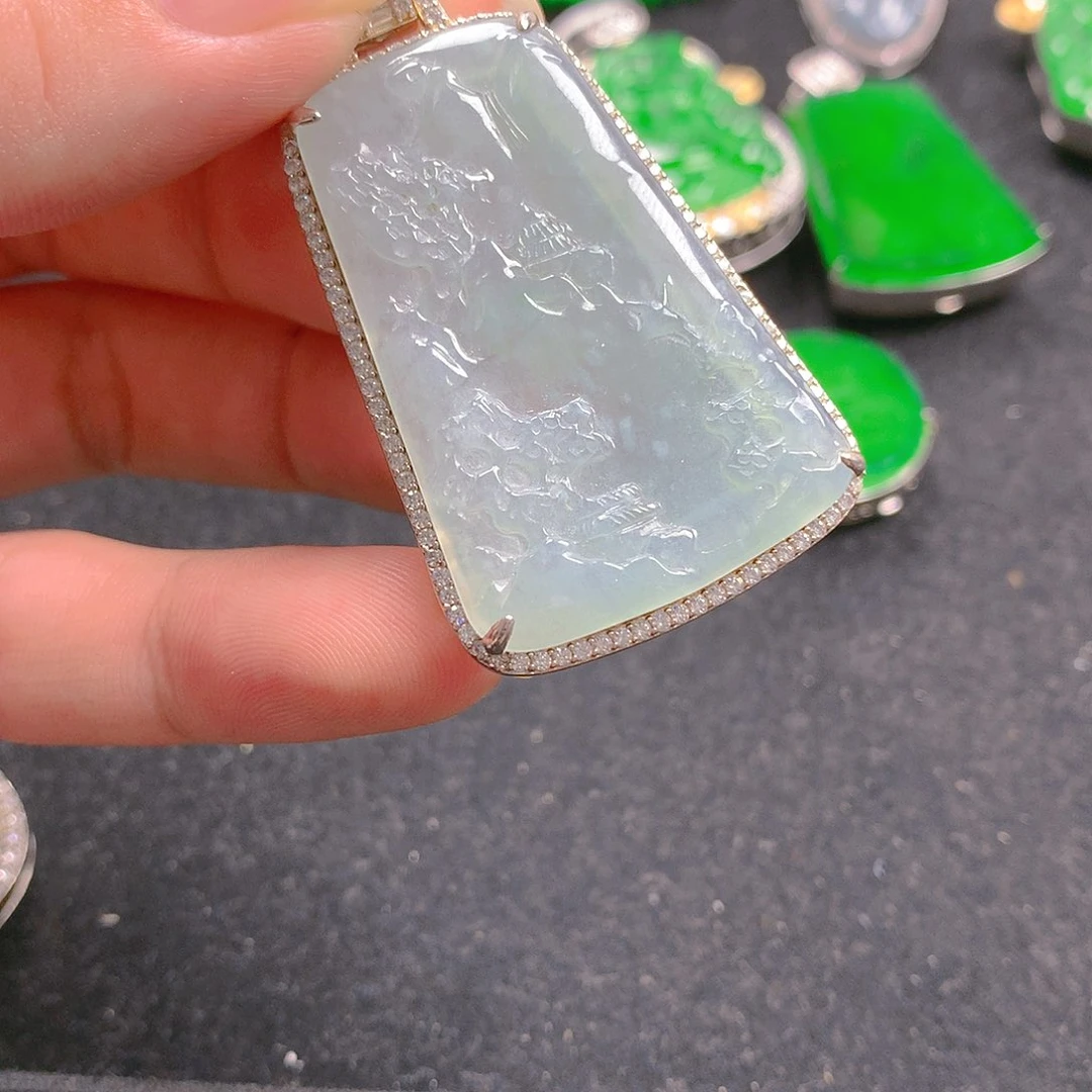 吊坠(不含链)银S925镶嵌翡翠翡翠