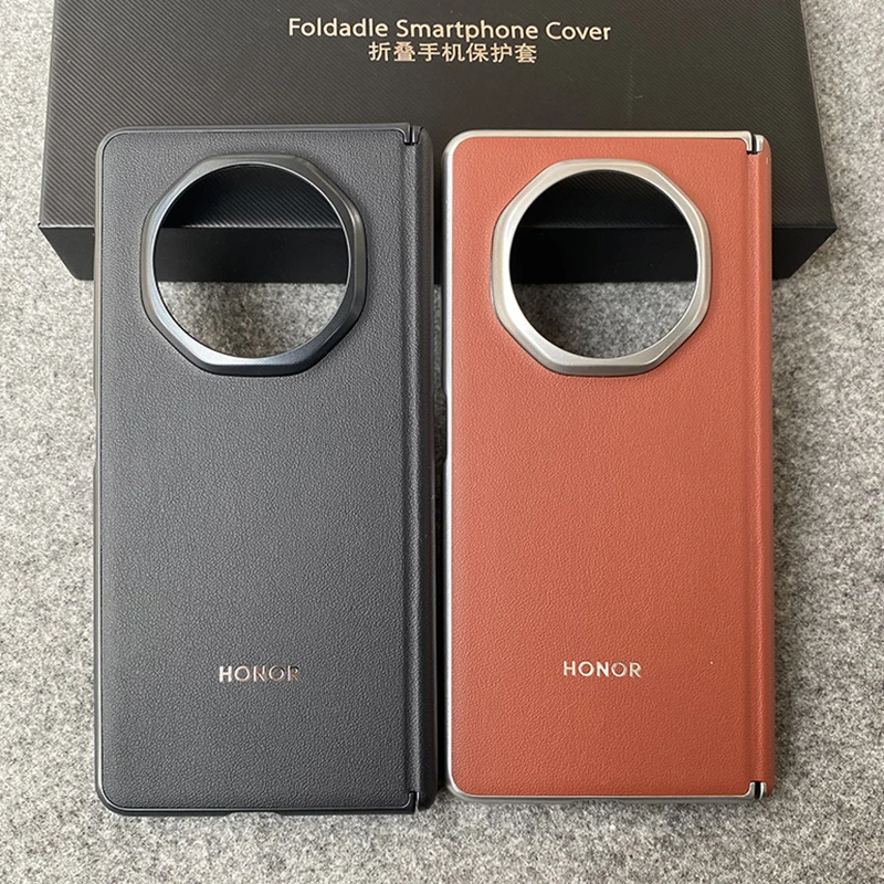 适用荣耀Magicv3手机壳原装同款素皮后壳新款mgV3折叠屏壳真皮壳