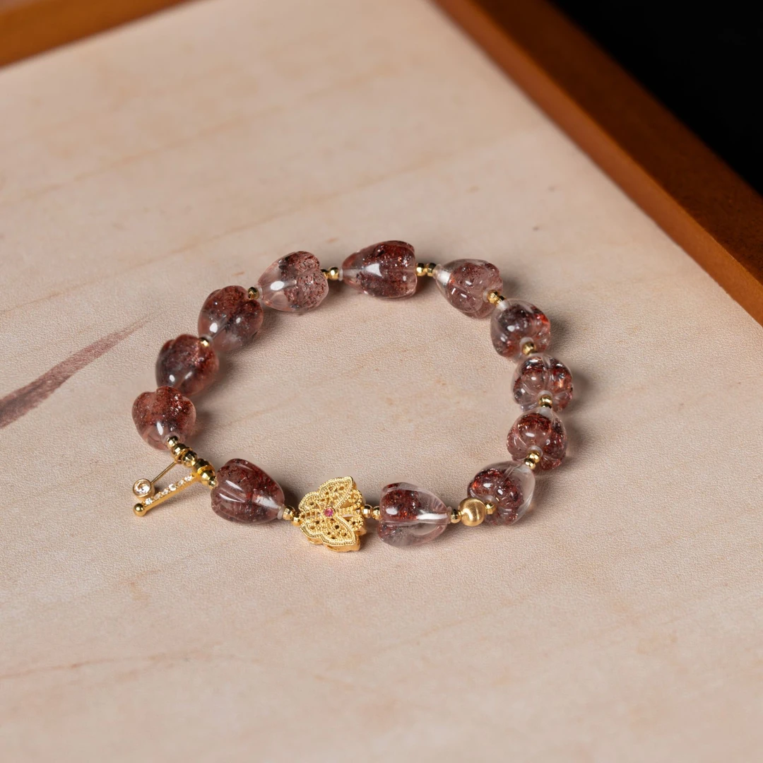 【金草莓新品预告】花奢珠宝 18K金爱心金草莓手串（多样性发货）