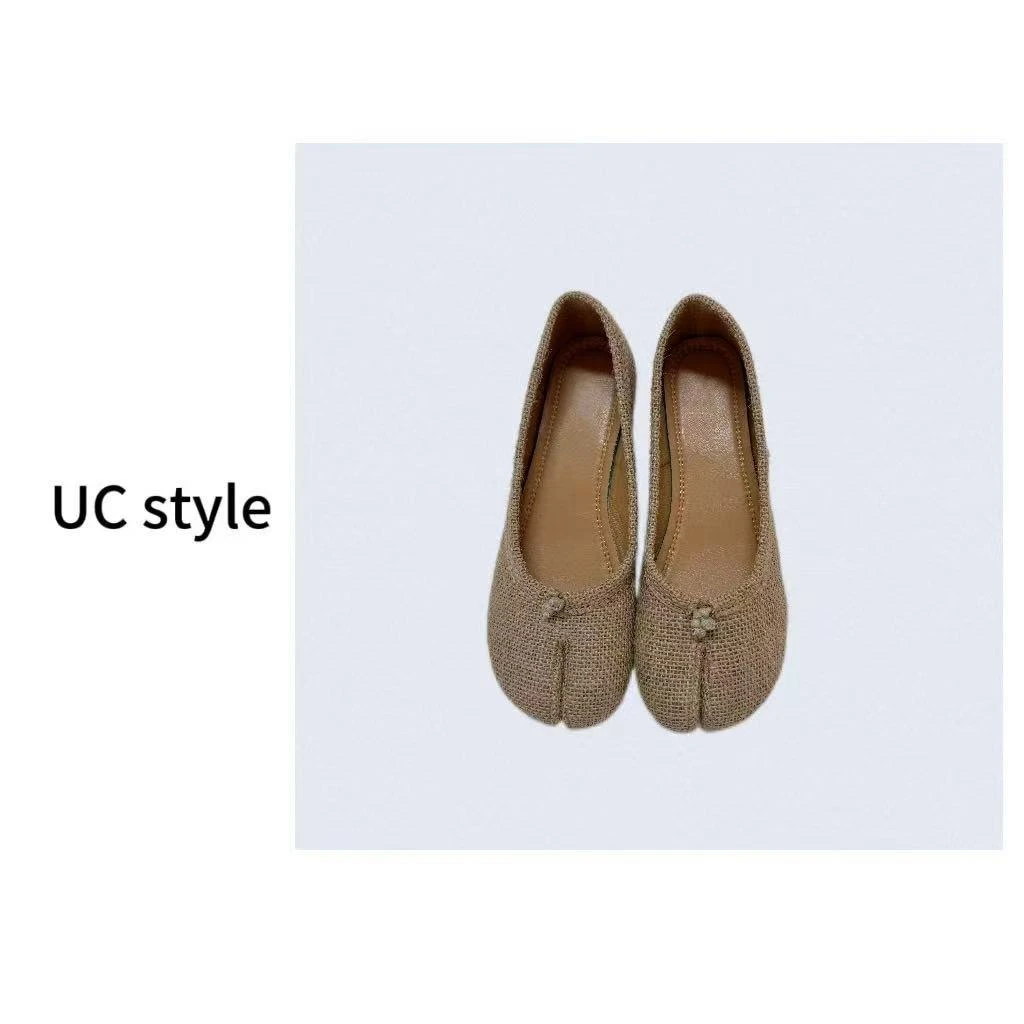 【UC STYLE】纯皮亚麻编织分趾平底鞋