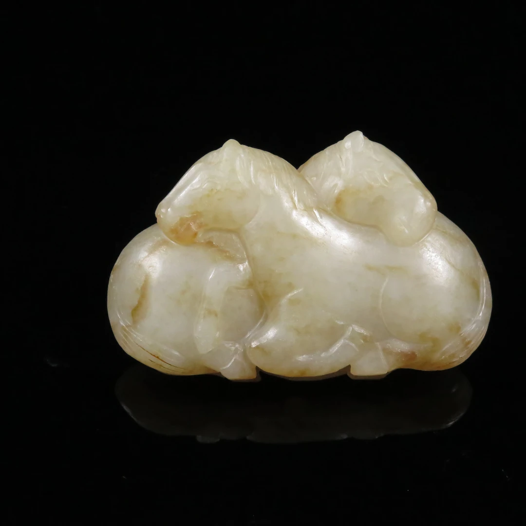 清代玉双马把件/HY588501/和田玉/槐荫山房