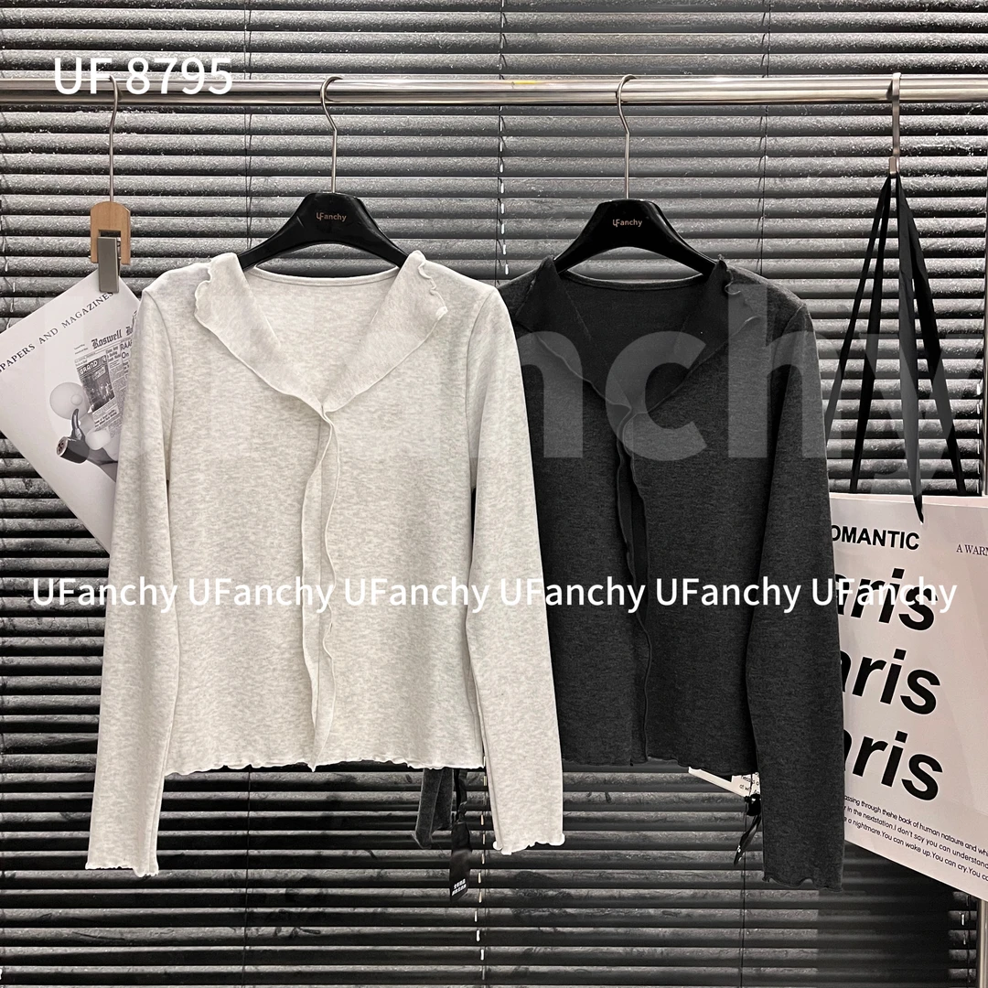 UF花边V领显瘦百搭针织上衣 8795