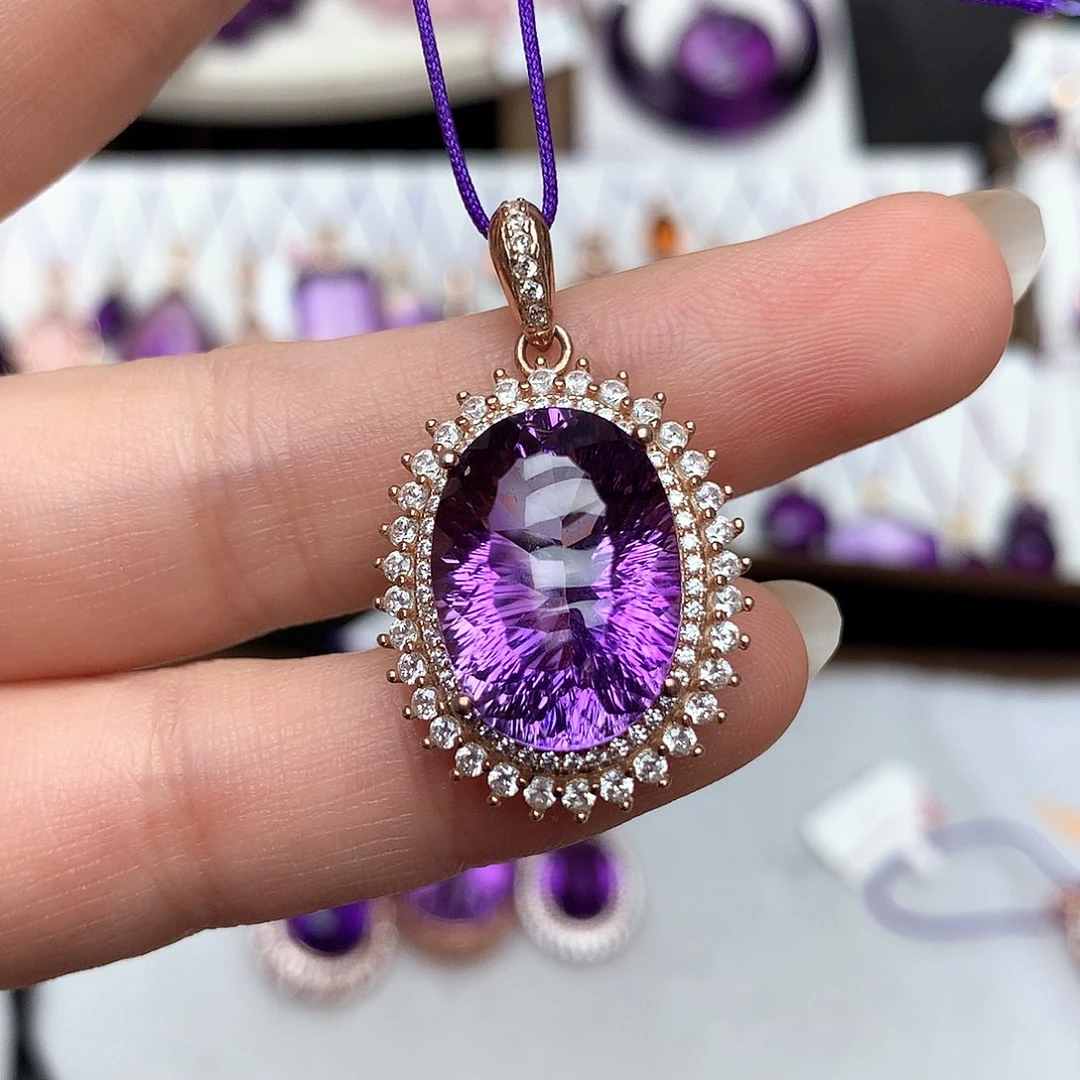 银S925镶嵌吊坠(赠链)紫晶L