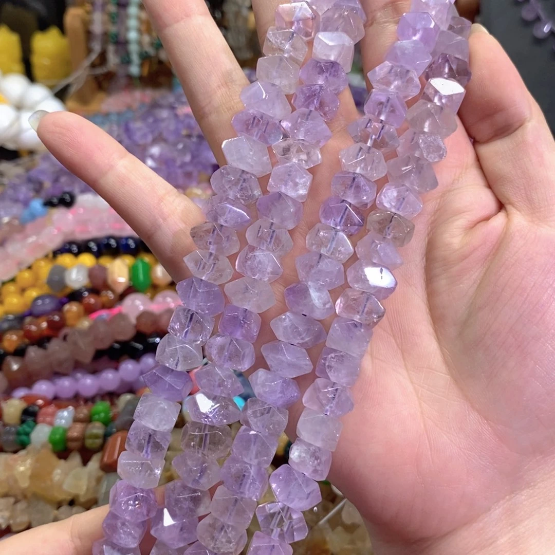 玛瑙/玉髓未镶嵌珠宝半成品紫晶冲角一条卡10mm
