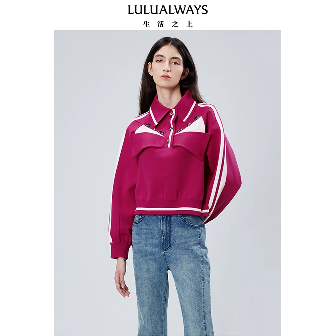 LULUALWAYS秋季新款精致宽松胸口蝴蝶结针织套头衫